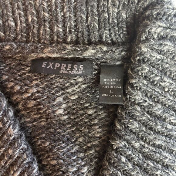 Vintage 90's Express Charcoal Grey Wool Blend Belted Longline Cardigan Sweater L - Picture 7 of 13